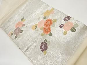 リサイクル　引箔花に葉模様織出し名古屋帯